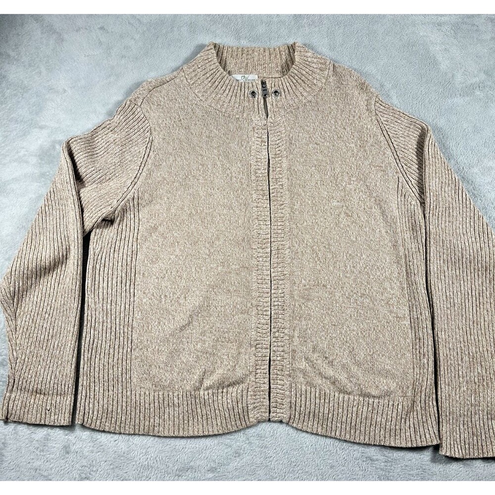 Studio Works Womens XL Biege Full Zip Sweater Light Weight